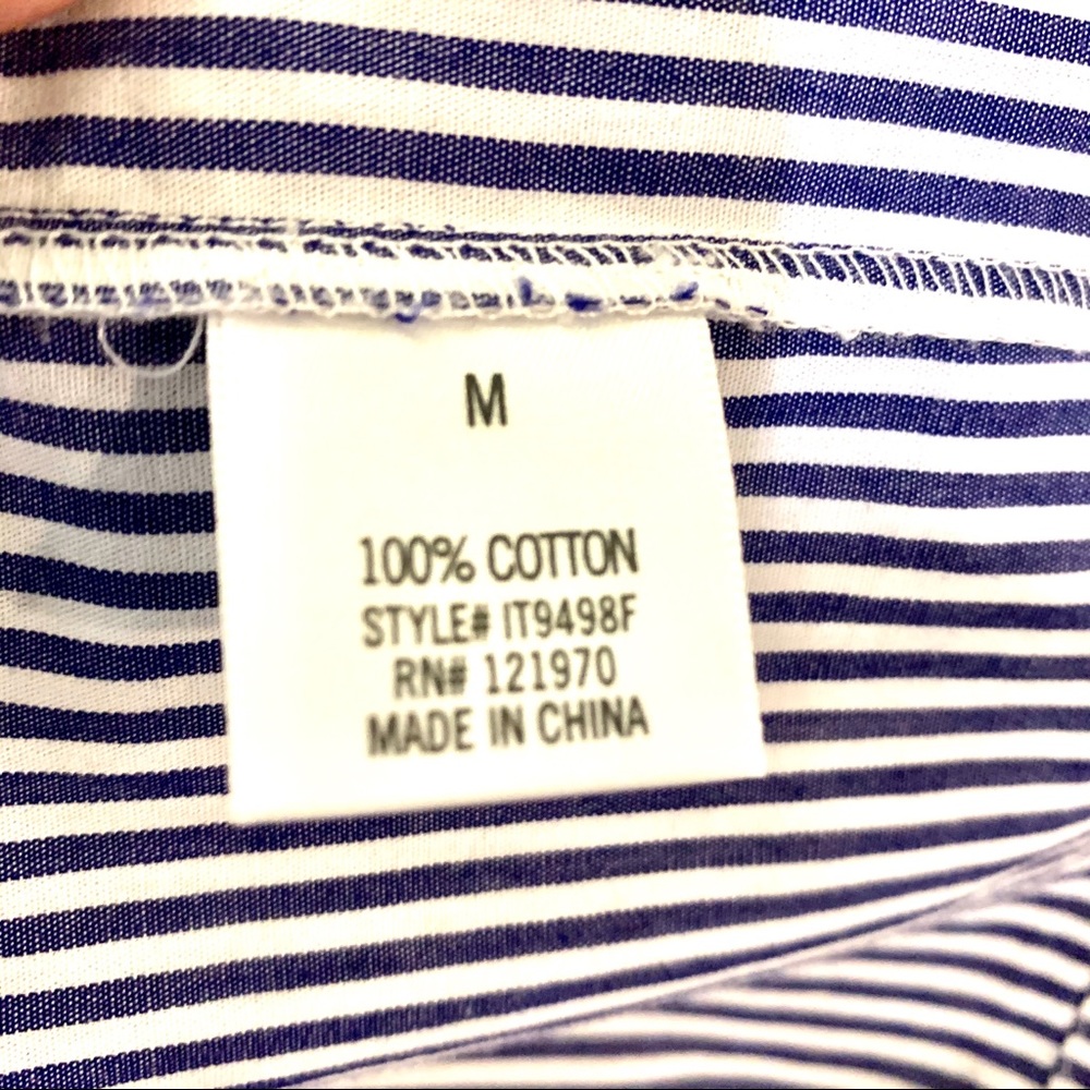 BLUE RAIN PIN BLUE & WHITE PIN STRIPED EMBROIDERED FLORAL BLOUSE - Picture 6 of 6